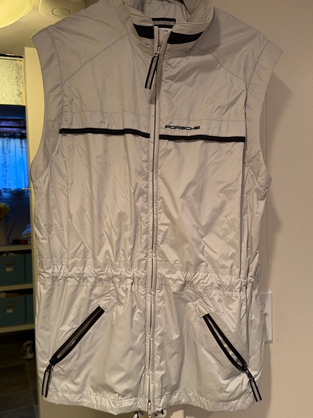 Porsche Design White Sleeveless Zip Front Vest with Black Trim